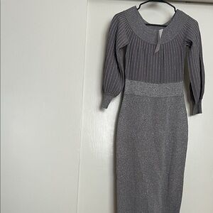 NY Collection Charcoal Long Sleeve Dress